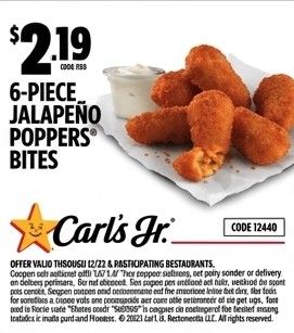 6 Piece JALAPENO POPPERS BITES COUPON