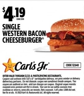 SINGLE WESTERN BACON CHEESEBURGER COUPON