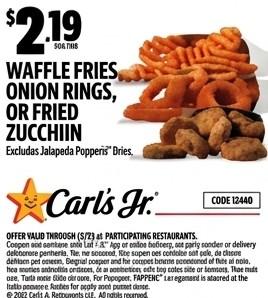 WAFFLE FRIES ONION RINGS OR FRIED ZUCCHIN COUPON